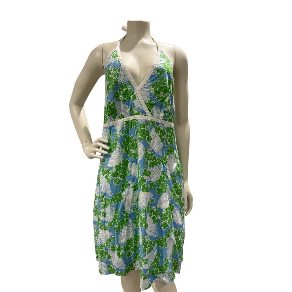 Lilly Pulitzer Mini Dress Beach Club Seashell Print Britt Poplin Halter Sz 12
